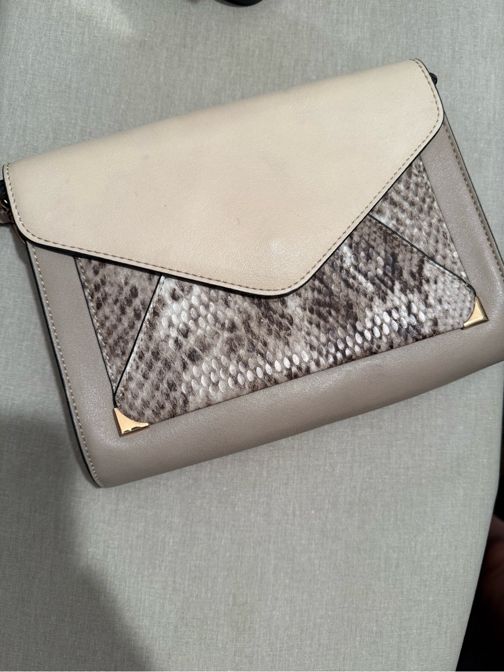 Women’s Neutral Tricolor Envelope Crossbody Bag - Cream, Taupe & Snake Print